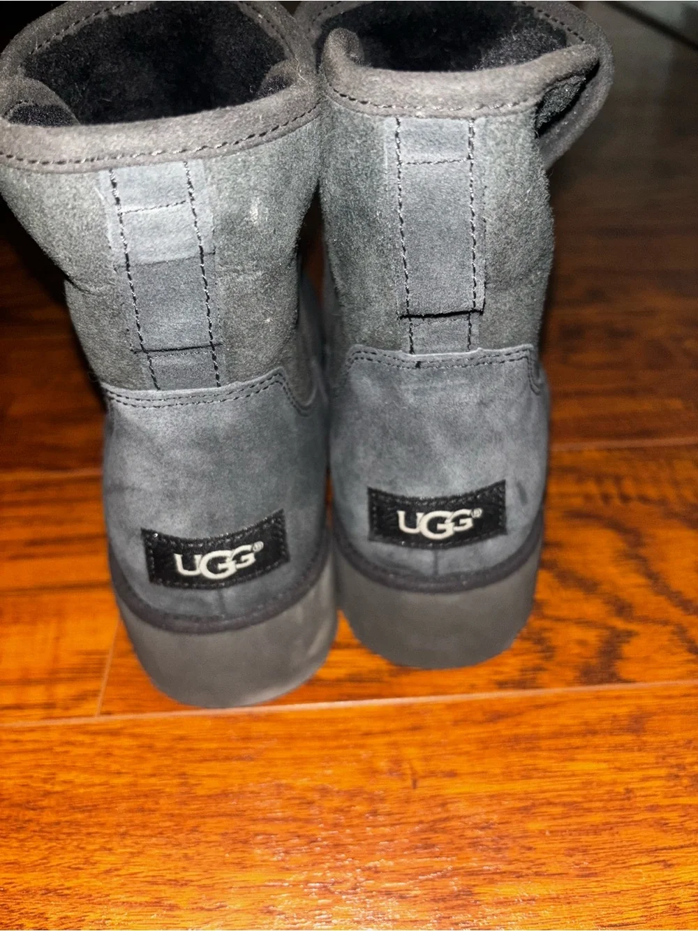 UGG 100% Wool KRISTIN Boots Black Suede Fur-Cuff Short Ankle Platform Booties